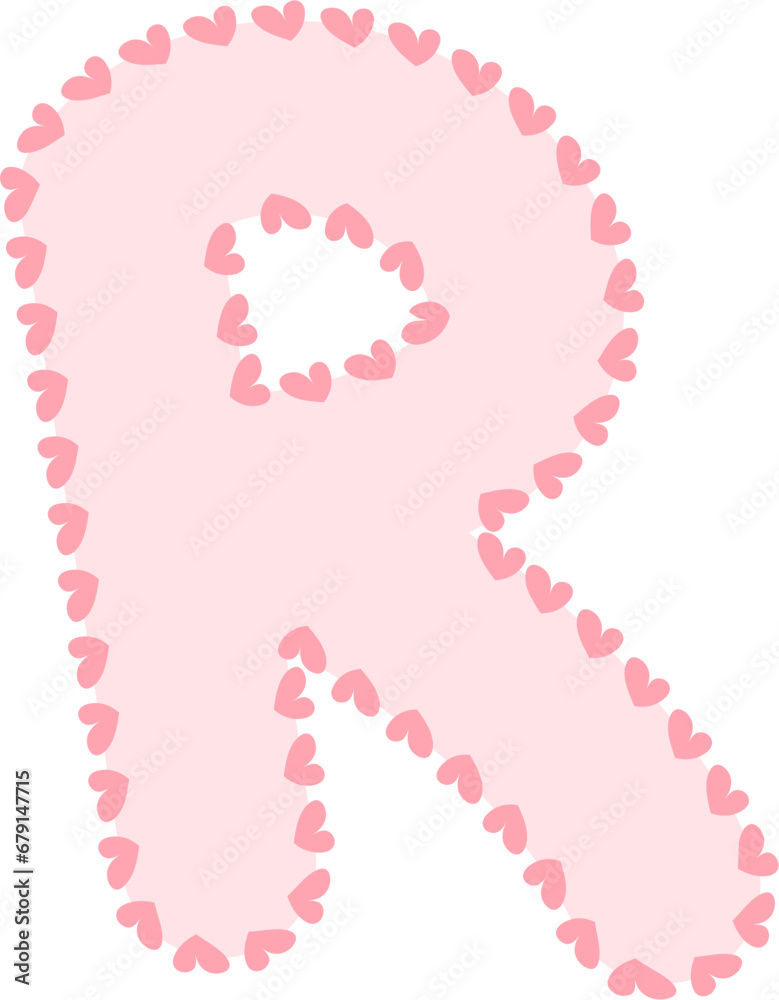 R Alphabet pink letter,heart frame, Valentine