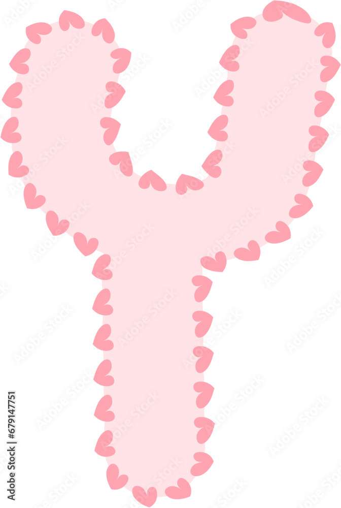 Y Alphabet pink letter,heart frame, Valentine