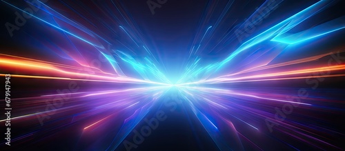 Futuristic neon lights backdrop with elegant lighting effect and dynamic lines Copy space image Place for adding text or design