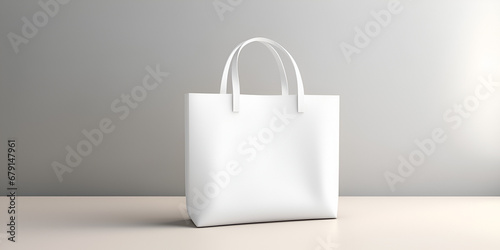 White Blank Bag Mockup with white background, White Tote Bag Mockup Realistic With Shadow, White bag with handles on the white background, generative AI