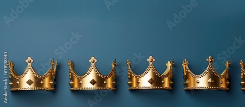 Fotografie, Tablou January 6th celebration with three gold crowns on blue background for Dia de Rey