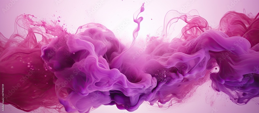 Ink water explosion Time travel doorway White paint flowing Purple abstract backdrop filmed on Red 6k camera Copy space image Place for adding text or design