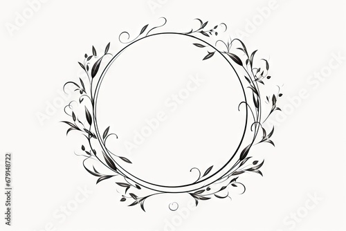 Elegance in bloom. Vintage floral wreath for romantic invitations. Whimsical botanical circle. Hand drawn frame in black and white. Nature embrace. Rustic wedding card with round ornament