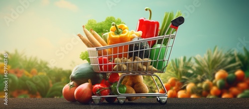 Grocery filled cart sale concept copy space Copy space image Place for adding text or design photo