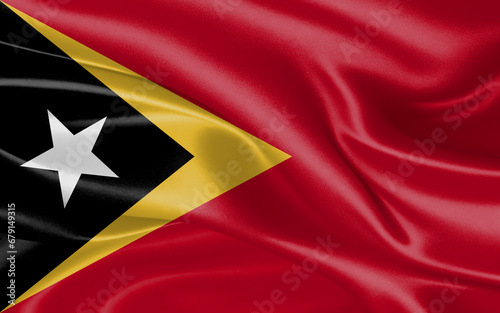 3d waving realistic silk national flag of East Timor. Happy national day East Timor flag background. close up