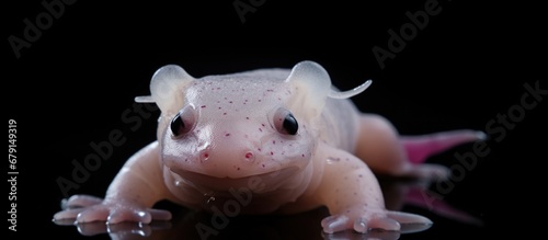 Front view of a black background Axolotl Copy space image Place for adding text or design photo