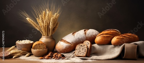 Gluten free homemade bread made with various nutritious grains and seeds Copy space image Place for adding text or design photo