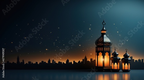 Banner design for a Ramadan Kareem with ornamental lantern. photo