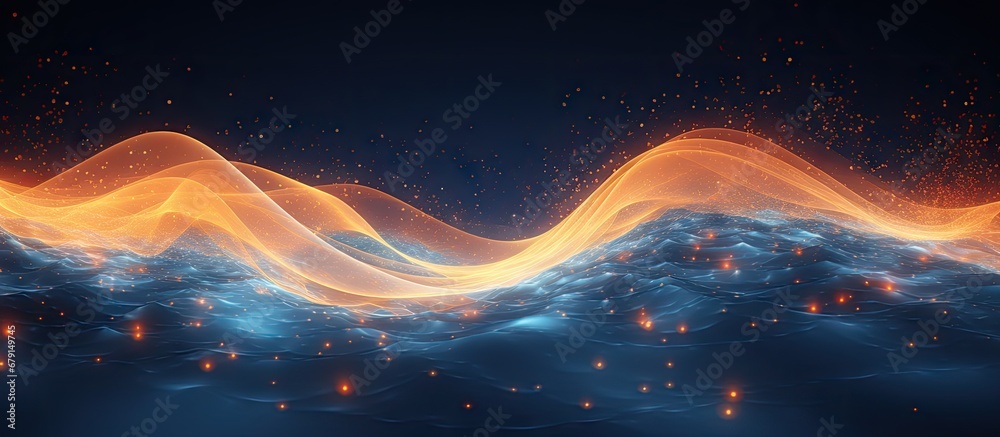 Glowing particles in an abstract musical digital network background 3D rendering Copy space image Place for adding text or design Glowing particles in an abstract musical digital network background 3D rendering Copy space image Place for adding text or design