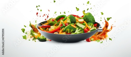 Healthy cooking with assorted fresh vegetables in a pan promoting a nutritious diet Copy space image Place for adding text or design