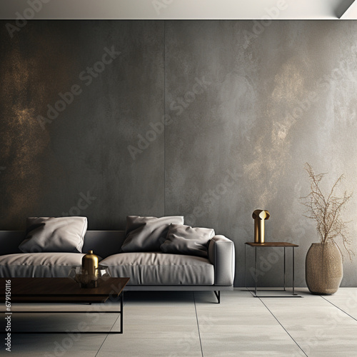 Fotografia de estancia interior con mobiliario de estilo moderno, decoración de tonos metalicos y entrada de luz natural photo