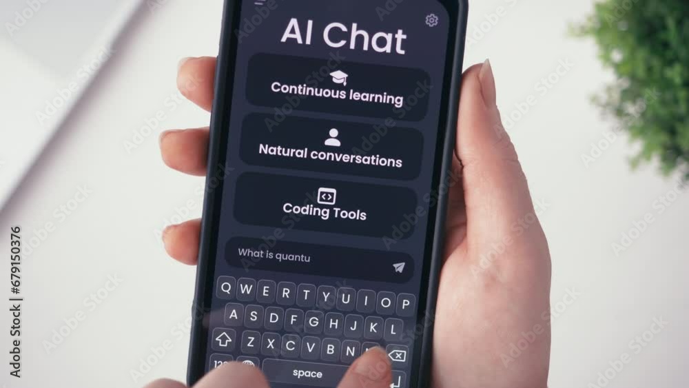 Chatting with artificial intelligence online. Writing prompt and asking GPT language model. Ai chat bot is having a conversation with human. Fictional interface.