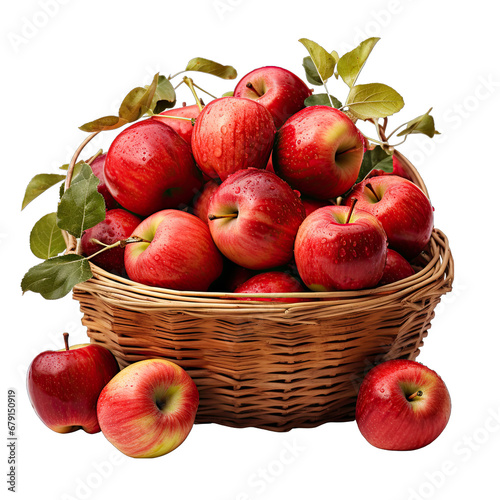 Basket of Apples Isolated on Transparent or White Background, PNG