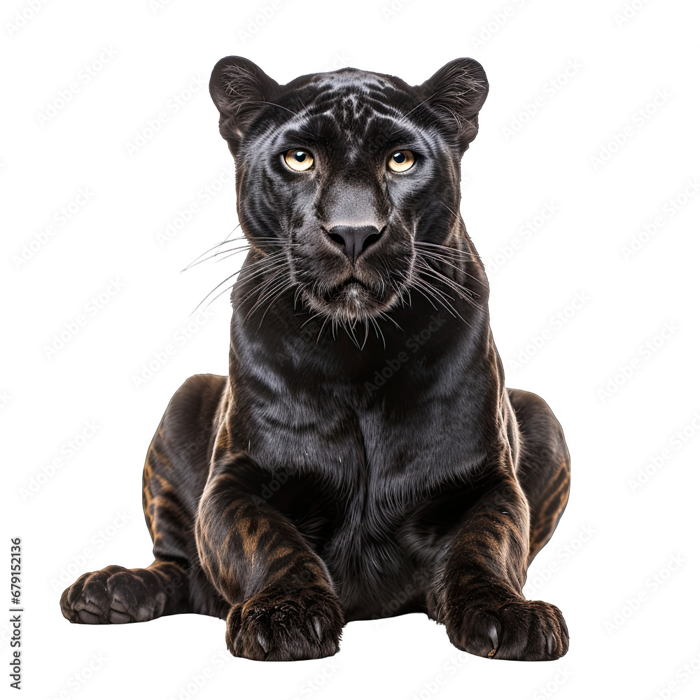 Sitting Panther Isolated on Transparent or White Background, PNG