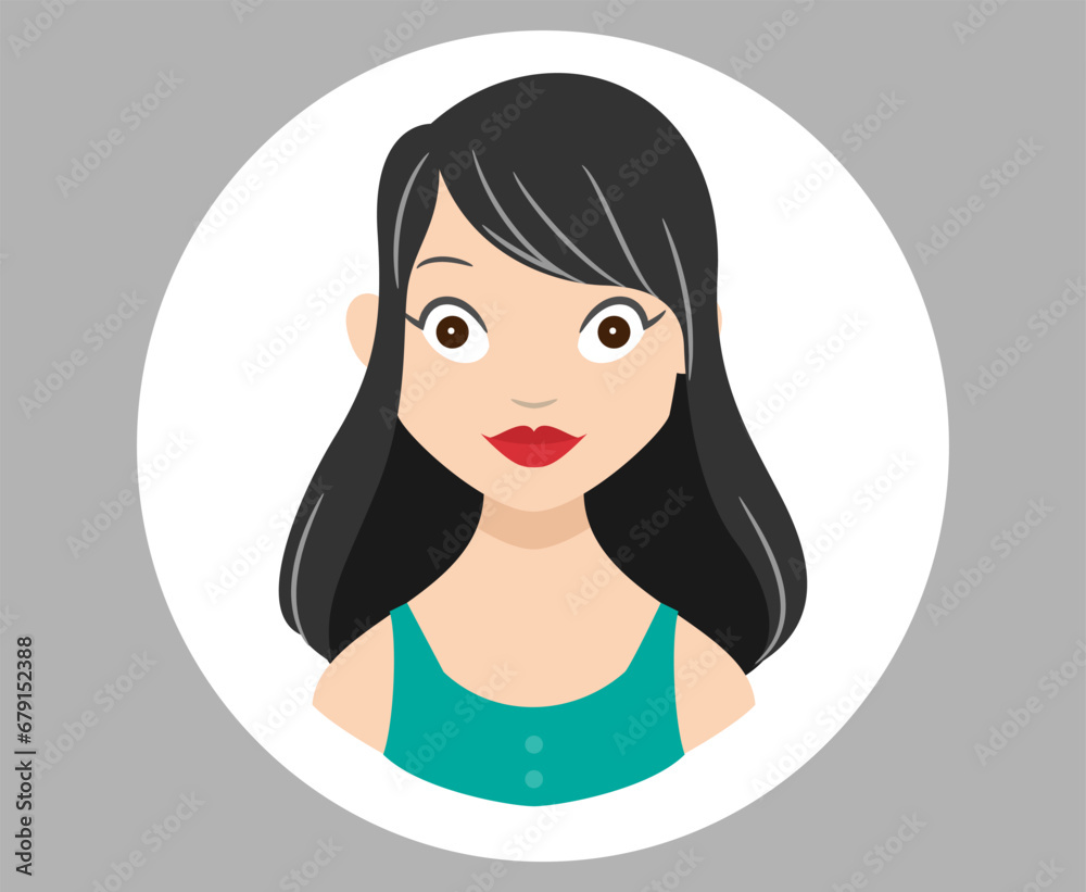 girl avatar green dress black hair vector girl avatar green dress black hair vector