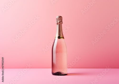 Pink champagne bottle for product design against pastel Creative concept of pink sparkling wine