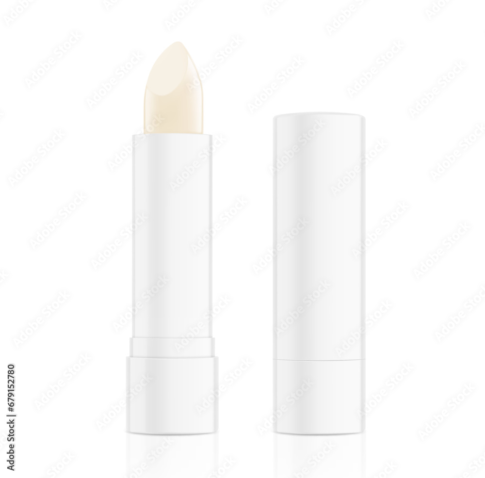Lipstick care mockup. Front view. Vector illustration isolated on white background. Can be use for your design, advertising, promo and etc. EPS10. Lipstick care mockup. Front view. Vector illustration isolated on white background. Can be use for your design, advertising, promo and etc. EPS10.