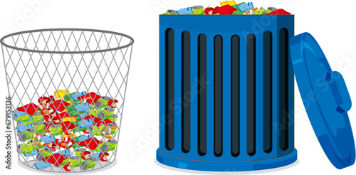 two kinds of waste dustbins full of trash