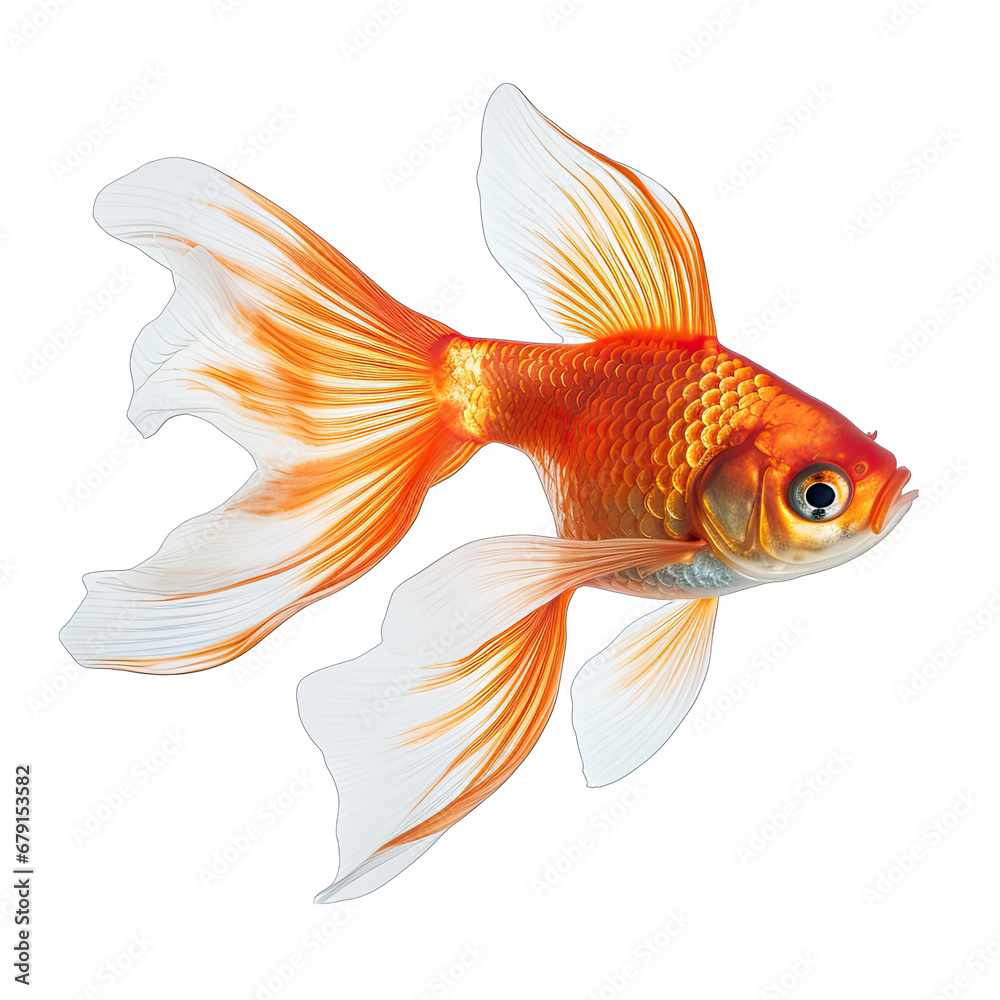 Goldfish Swimming Isolated on Transparent or White Background, PNG