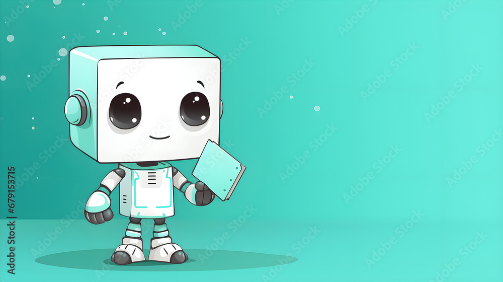 Robot on a blue background for notes Robot on a blue background for notes