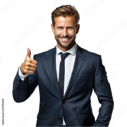 Businessman Thumbs Up Isolated on Transparent or White Background, PNG