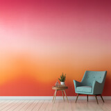 Fondo con detalle de pared con degradado de color de rosa a naranja y rojo, con mobiliario simple
