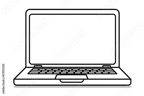laptop isolated on white, Line icon of laptop on white background, vector graphic illustration, trendy design.