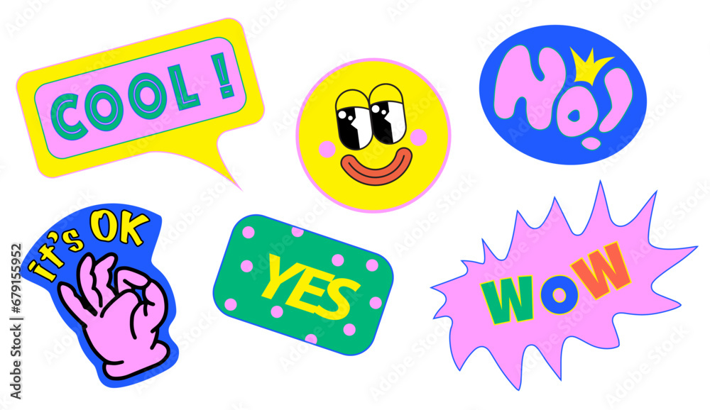 90 Cool Sticker Collage. Neon Color Print with Retro Millennium Style Patches. Cartoon Fun Smile Faces, y2k Style Vector Illustration. Funky art for T-Shirts, Wallpaper, Case Phone. 90 Cool Sticker Collage. Neon Color Print with Retro Millennium Style Patches. Cartoon Fun Smile Faces, y2k Style Vector Illustration. Funky art for T-Shirts, Wallpaper, Case Phone.