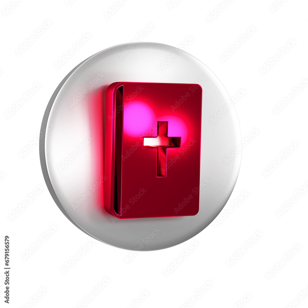 Red Holy bible book icon isolated on transparent background. Silver circle button. Red Holy bible book icon isolated on transparent background. Silver circle button.