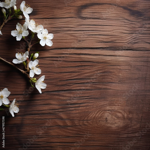 Fondo con detalle y textura de superficie de madera con flores blancas