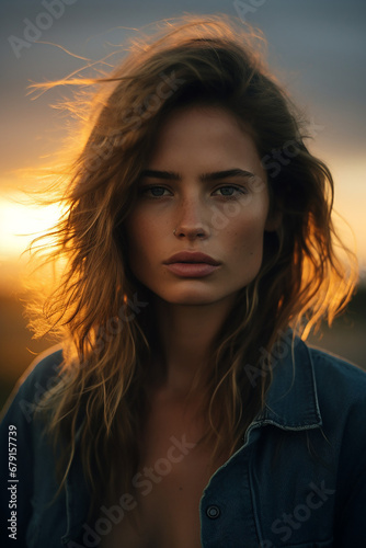 Portrait of an individual whose subdued expression is highlighted by the cool blue light of the setting sun. Blue Monday Concept

