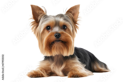 a high quality stock photograph of a single Yorkshire Terriers isolated on a white background