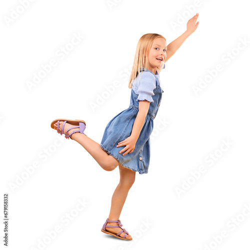 Canvastavla Portrait, girl and kid fly in game or fantasy with happiness in transparent, isolated or png background