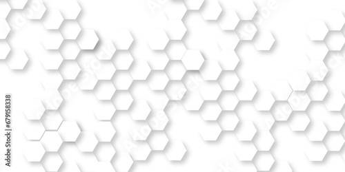 Seamless creative geometric Pattern of white hexagon white abstract hexagon wallpaper or background. 3D Futuristic abstract honeycomb mosaic white background. white hexagon geometric texture.