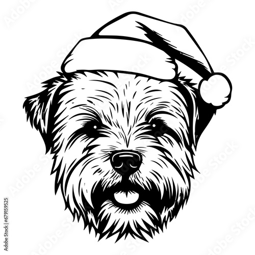 Cute cairn terrier Dog wearing Santa hat head, Christmas illustration, Generative AI.