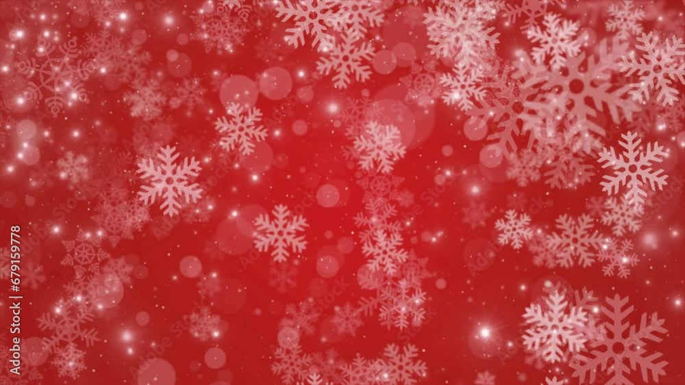 Looped animated red Christmas abstract background of falling snowflake shapes Looped animated red Christmas abstract background of falling snowflake shapes