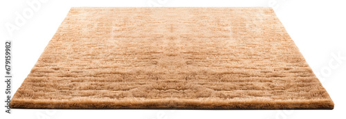 High-quality, plush brown rectangular carpet with a detailed soft texture, perfect for modern home interiors, on transparent background. Cut out home decor. Front view. PNG photo