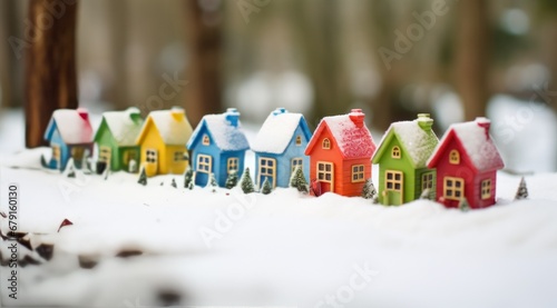 different shapes of small ornamental houses that have a holiday theme