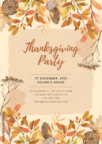 Thanks Giving Watercolor Cream and Brown Flyer 