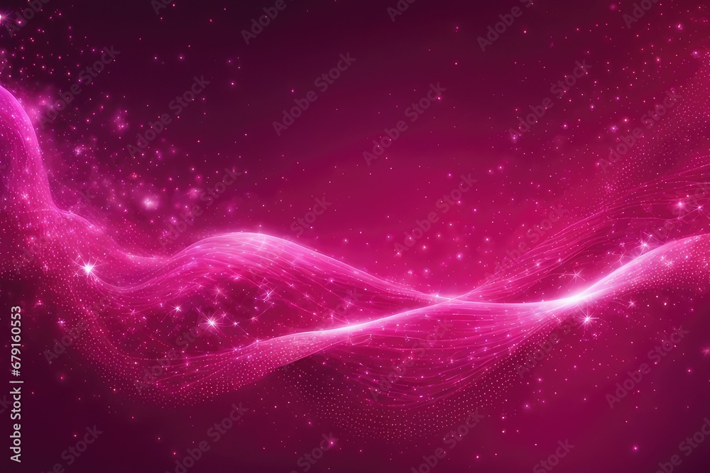 digital dark pink particles wave and light abstract background with shining dots stars