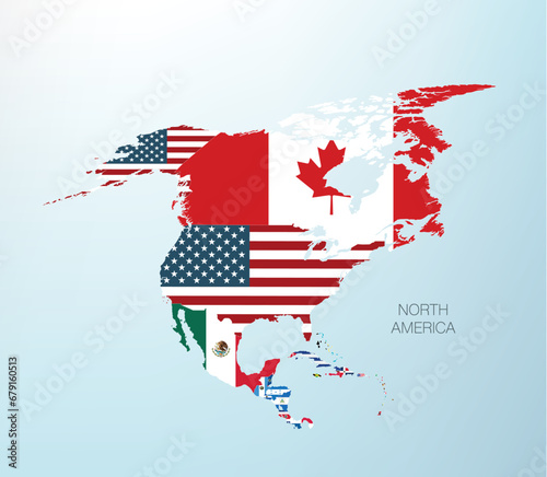 the north american maps divided by countries. Vector illustration