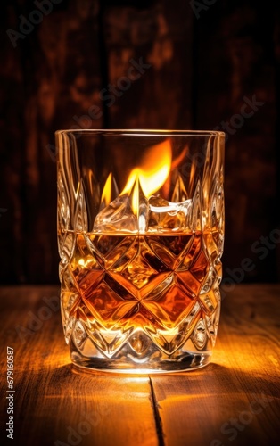 whiskey glass with ice cubes
