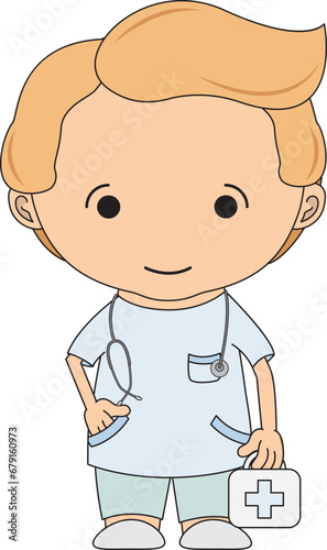 Illustrations medical personnel, doctor, nurse, health, medicine. Medical characters. Cute doctors, stomatologs and nurses. Men and women are avatars. Vector flat illustration.