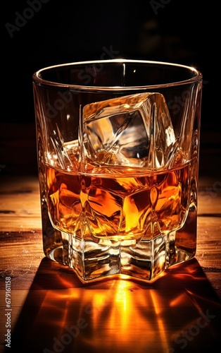 whiskey glass with ice cubes