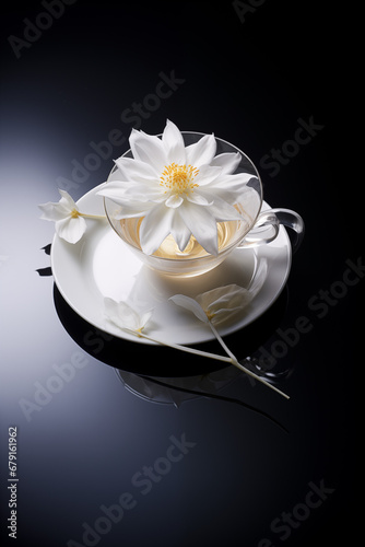 white flower tea on black table photo