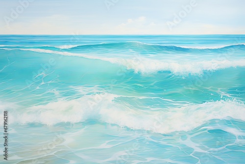 An abstract seascape with streaks of turquoise and aqua, mirroring the crystal-clear waters of a tropical paradise, inviting relaxation and escape. © Oleksandr