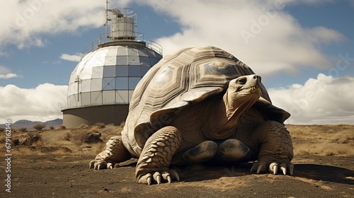 A celestial observatory on the back of a giant tortoise, where astronomers study the movements of the stars. photo