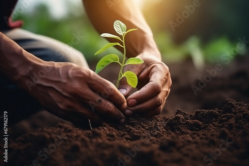 farmer hand planting seed in agricultural field