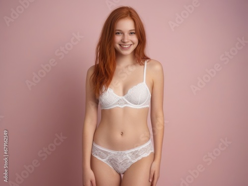 Adult beauty elegant redhead young woman in lingerie
