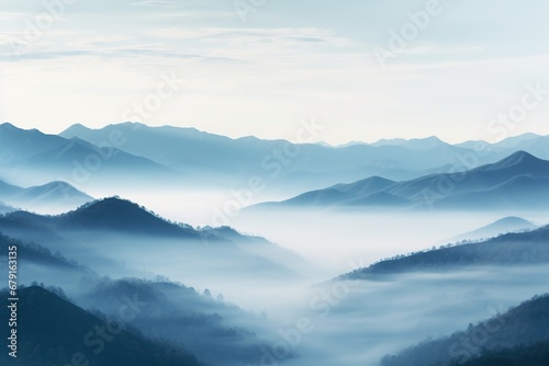 Beautiful landscape of mountains in foggy morning. Beauty in nature.